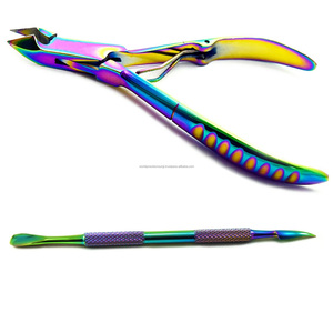 Pousse-cuticules double tête en acier inoxydable, outil réutilisable pour manucure, instrument professionnel à revêtement arc-en-ciel, boîte à ongles professionnelle - Product Image 3