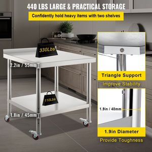 Tavolo da Lavoro Professionale in Acciaio Inox 36 X 24 X 35 Pollici con Capacità di Carico di 200 kg e Alzatina Regolabile - Product Image 3