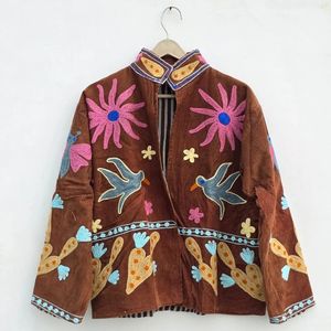 Vintage Suzani <b>Velvet</b> Stand Short <b>Jacket</b> <b>Women</b> Bohemian Floral Embroidered Winter Bomber Coat Cotton Factory Direct Wholesale - Product Image 1