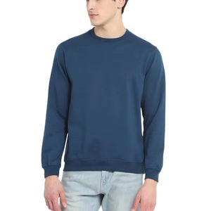 Sudadera de Hombre de Estilo Único, Informal, de Invierno, de Alta Calidad, 100% Algodón, Felpa, Manga Larga, Color Azul Liso - Product Image 1