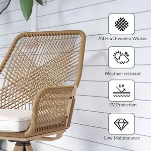 Set di 2 sedie da pranzo in rattan color kaki con morbidi cuscini per cortile, giardino, veranda - Product Image 5