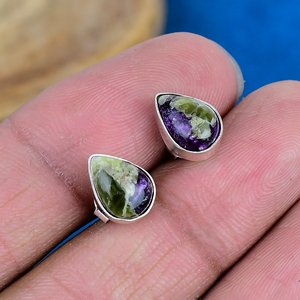 Natural Purple Stichite Gemstone Pear Shape Handmade <b>Stud</b> <b>Earring</b> 925 Sterling Silver - Product Image 1
