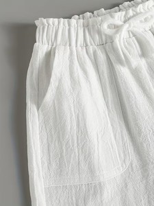 Pantalons larges en pur coton pour filles, printemps/automne, pantalons longs droits pour enfants de taille moyenne/grande, respirants, couleur unie avec poches - Product Image 4