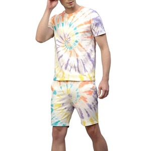 Quick Dry Cotton <b>Polyester</b> <b>Tie</b> Dye Plus Size Unisex <b>Tie</b> Dye Custom Logo Print 2 Piece Short Summer O Neck T Shirt Set For Men - Product Image 1