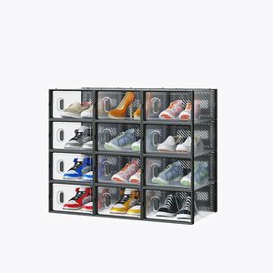 Black 12-Piece Shoe Storage Box Set 33x23x14cm <b>Plastic</b> <b>Mesh</b> and Stackable Design - Product Image 2