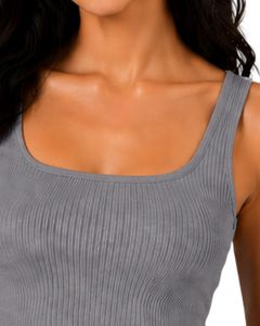 Top corto acanalado gris para mujer, sin mangas, cuello cuadrado, ajuste ceñido, de punto de algodón elástico, estilo casual de verano, chaleco personalizado para mujer - Product Image 5