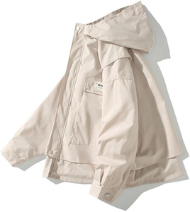 Chaqueta Cortavientos con Capucha Oversize de Moda, Unisex, Color Sólido, Informal, para Otoño, Corte Regular, Abrigo de Poliéster Tejido con Bolsillos - Product Image 3