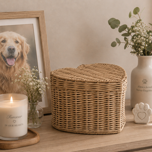 Heart Shaped Handwoven Rattan Pet Memorial <b>Urn</b> Eco-Friendly Biodegradable for <b>Cats</b> & Dogs - Product Image 1