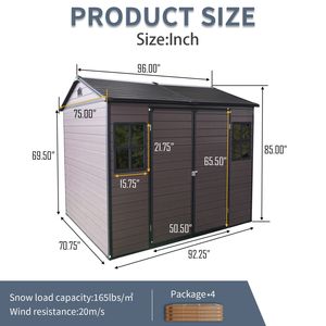 Abri de jardin extérieur en résine 8 x 6 pieds, étanche, avec plancher, deux fenêtres, porte verrouillable, abri à outils pour jardin et patio - Product Image 5