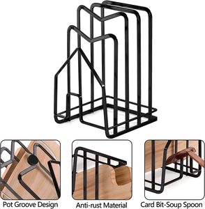 Support de rangement multifonctionnel noir pour couvercles de casseroles, ustensiles de cuisine et planches à découper - Product Image 4