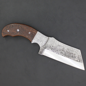 มีดพับทำมือ Damascus Custom OEM ด้ามทำจากกระดูกอูฐและเขาควาย สลักลาย พร้อมปลอกหนัง - Product Image 3