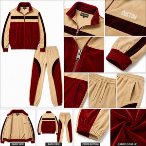Customization Fashion Zip up Tracksuit Stacked Line Design Joggers Set Men <b>Velour</b> <b>Sweatshirt</b> and Sweatpants Suit for Man - Product Image 6