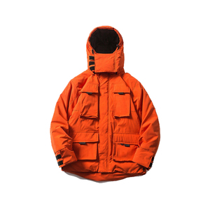 Men's Orange Hooded <b>Puffer</b> <b>Jacket</b> Windproof Casual Winter Coat Polyester Filling Regular Fit Zipper Closure - Product Image 1