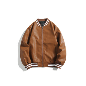 Blouson universitaire homme en laine de haute qualité avec manches en cuir, logo frontal, séchage rapide, brodé, col montant, style urbain, teint uni, pour l'hiver - Product Image 2