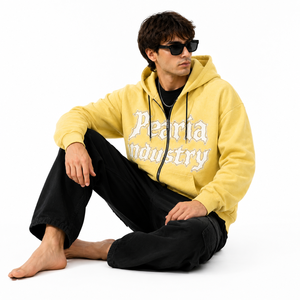 Sudadera con capucha amarilla con cremallera completa, bordado de letras, con bolsillo, estilo casual urbano, top de chándal - Product Image 2