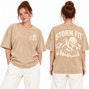 เสื้อยืดโอเวอร์ไซส์สีน้ำเงินสำหรับผู้หญิง คอกลม แขนสั้น ทรงหลวม ผ้าฝ้ายเจอร์ซีย์ 100% ซักย้อมแบบแอซิดวอช - Product Image 3