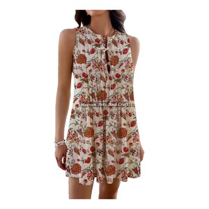 Tunique en coton imprimée à la main de manière éthique pour femmes, haut tissé léger, style bohème chic, artisanat indien - Product Image 4