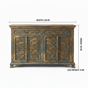 Hot Sale Vintage Style Handcrafted Solid Wood Fish Motif <b>Sideboard</b> with Multicolor for Interiors Use Available at Good Price - Product Image 3