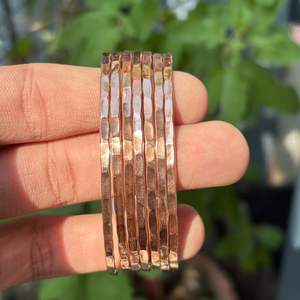 Juego de Brazaletes de Cobre Martillado Hechos a Mano, Pulseras Apilables Rústicas para Mujer, Joyería Elegante para Uso Diario, Regalo - Product Image 6