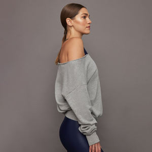 Sudadera de invierno para mujer, talla grande, acogedora, de tela de rizo suave, poliéster/algodón, forro polar de 280 g, sexy, con hombros descubiertos, al por mayor - Product Image 2