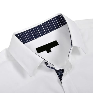Chemise habillée blanche à manches longues pour homme, avec poignets contrastants à pois, col rabattu, simple boutonnage, en popeline - Product Image 5