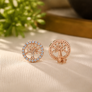 Boucles d'oreilles clous en moissanite pour femme, motif arbre, taille brillante ronde, pour cadeau de mariage, bijoux - Product Image 2