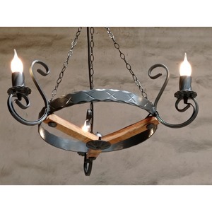 <b>Rustic</b> Iron Circle Chandelier With Wooden Accents And Candle Style <b>Lights</b> For Ceiling Lighting Decorations - Product Image 1