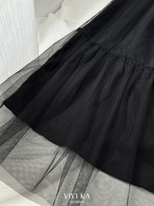 ODM OEM Women's Elegant <b>Black</b> Mesh <b>Tiered</b> Mid-Calf High Waist Flared Tulle <b>Skirt</b> Casual Office Style Custom Design ARIANA 100% - Product Image 6
