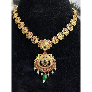 Conjunto de Collar y Pendientes Jadau en Latón Chapado en Oro con Detalles en Verde y Rosa, Estilo Indio, para Mujer, Joyería Étnica India, Calidad de Exportación - Product Image 3