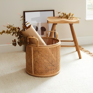 Boho round <b>wicker</b> <b>basket</b> natural rattan storage organizer <b>baskets</b> Vietnam wholesale supplier - Product Image 4