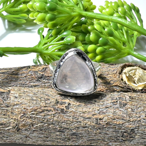 <b>Rose</b> <b>Quartz</b> Rosecut Handmade Oxidized Silver Plated <b>Ring</b> <b>Rose</b> <b>Quartz</b> Gemstone Bezel Set Vintage Women's Statement <b>Rings</b> - Product Image 1