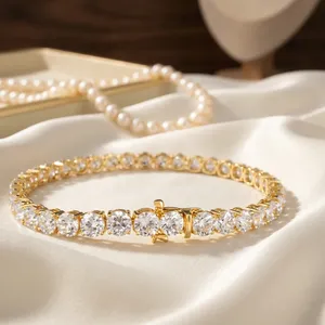 Pulsera de tenis de oro amarillo de 14K con diamantes cultivados en laboratorio de corte brillante redondo, claridad VVS2, color F, certificado IGI, unisex, en tendencia - Product Image 2