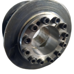 Poulie de distribution HTD 40T 8M HTD8M, largeur de courroie personnalisée, en aluminium et acier, avec bride, finition noir oxydé et anodisé, serrage conique - Product Image 2