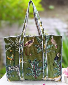 Style De Maison Bohemian Cotton Tote Bag Jungle Animal Print Reusable Zipper Closure Eco Friendly Beach Women's Handbag Custom - Product Image 4