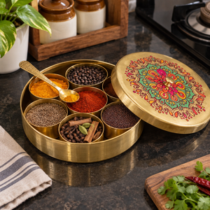Vibrant Hand Painted Mandala Brass <b>Box</b> Round Indian Spice Container Decorative Kitchen Storage <b>Box</b> Wholesale Manufacturer - Product Image 4
