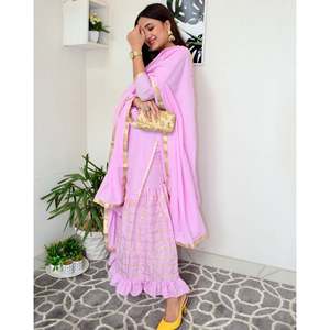 Conjunto de Traje de Chifón Rosa Lavanda para Mujer con Dupatta, Talla XS - Product Image 4
