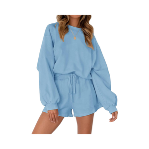 Ensemble Lounge Tendance Automne : Haut Oversize à Manches Chauve-Souris et Short Décontracté pour Femme - Tenue 2 Pièces Unie - Product Image 1