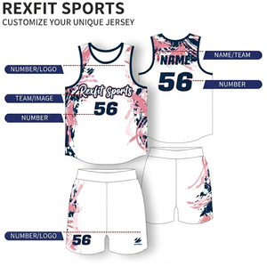ชุดบาสเก็ตบอล Rexfit Sports แบบพิมพ์ลาย Sublimated คอวี แขนกุด แบบกลับด้านได้ 2-in-1 ชุดยูนิฟอร์มสำหรับผู้ใหญ่ แบบ Unisex - Product Image 1