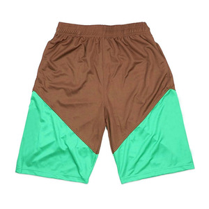 Shorts de sport pour hommes, violet et jaune, à blocs de couleur, séchage rapide, taille élastique, design géométrique à empiècements, taille mi-haute, en polyester tricoté - Product Image 2