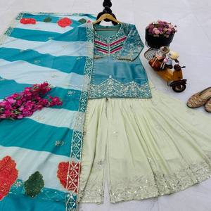 VASTRA COTTAGE Conjunto Kurti de Fiesta de Diseño para Mujer con Top Premium de Bordado de Lentejuelas Pesadas, Palazzo y Dupatta de Organza Tabi - Product Image 2