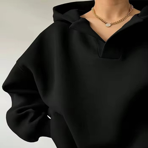 เสื้อฮู้ดโอเวอร์ไซส์ผู้หญิง สีพื้น ทรงหลวม แขนยาว ผ้าถัก คอตตอน สวมใส่สบาย สไตล์สตรีทแฟชั่น สำหรับฤดูใบไม้ร่วง - Product Image 3