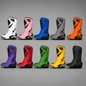 Botas de Motocicleta de Cuero con Cordones y Soporte Protector para la Rodilla para Motociclistas Adultos - Product Image 1