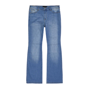 Jeans de Mezclilla de Pierna Recta de Calidad Premium, Cintura Media, Lavado a la Piedra, Algodón, Largos, Casuales, para Mujer, Estilo Primavera - Product Image 1