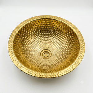 Lavabo encastrable rond à motif alvéolé en laiton doré, cuvette de luxe en laiton, articles sanitaires pour salle de bain d'hôtel - Product Image 1