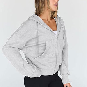 Women <b>Cropped</b> Zipper Hoodies Long Sleeve Hooded Tops Casual Cotton Fleece <b>Zip</b> <b>Up</b> Style Relaxed Fit Street Everyday Wear - Product Image 5