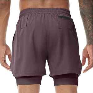 Shorts pour hommes en polyester tissé, couleur violette, avec cordon de serrage à la taille, séchage rapide, avec poches, style décontracté, longueur mi-cuisse - Product Image 3