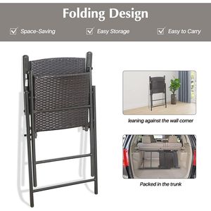 Ensemble de 4 chaises de bar pliantes portables en osier pour patio, chaise de salle à manger en rotin d'extérieur pour porche de jardin, cour et intérieur - Product Image 4