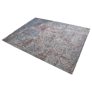 Tapis en laine marocain bleu vintage noué à la main, à poils ras, style treillis, pour salon, chambre et hôtel - Product Image 5