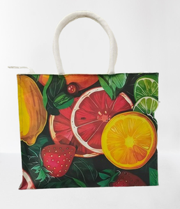 Bolsa de Lona con Estampado de Frutas Vibrantes y Asas de Cuerda para la Playa y Compras - Product Image 1