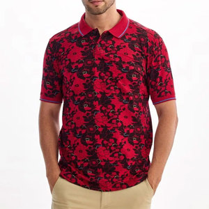 Men's Red Floral Print Short Sleeve Polo <b>Shirt</b> Regular Fit Casual Cotton Oxford Breathable Woven Design - Product Image 1